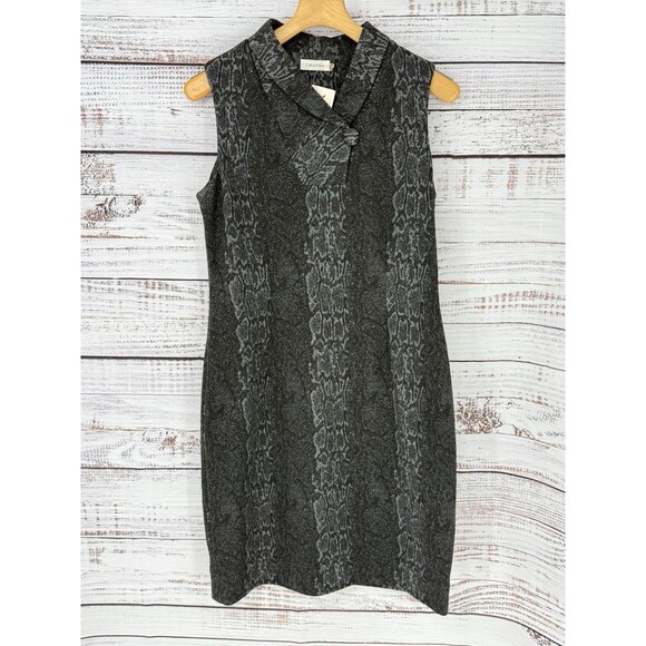 Calvin Klein Dresses & Skirts - Calvin Klein Black Grey Snakeskin Animal Print Sheath Dress 12 Sleeveless Career